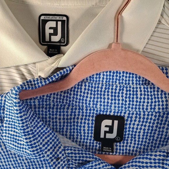 Lot of 2 FootJoy Golfing Polo Mens L Geometric Logo Striped Athlectic Breathable - Picture 2 of 15